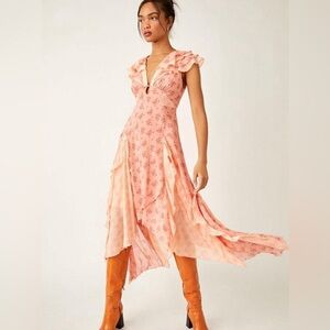 Free People Joaquin Dress in Peach Combo - Small